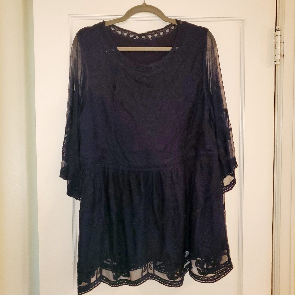Navy Blue Lace Top